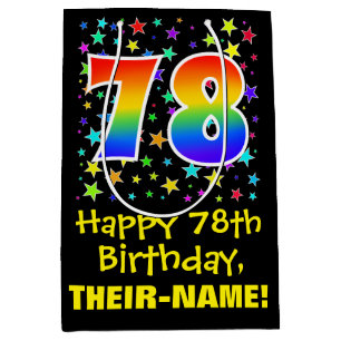 78th Birthday: Colourful Stars Pattern & Rainbow 7 Medium Gift Bag