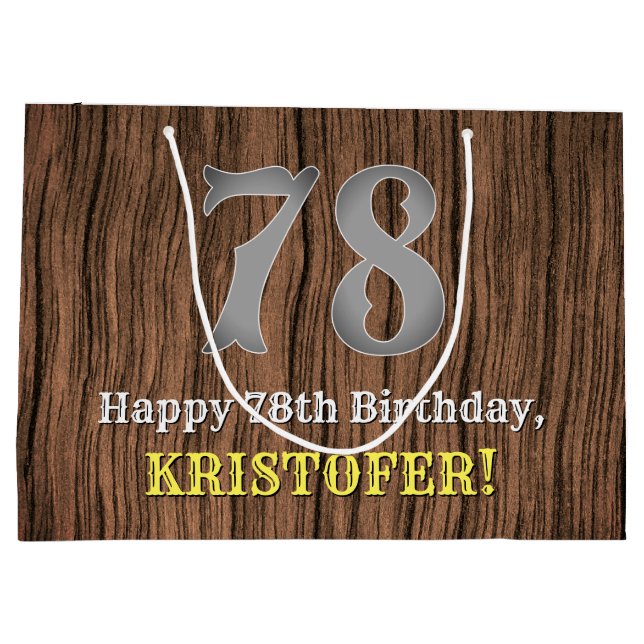 78th Birthday: Country Western Inspired Look, Name Large Gift Bag (Back)