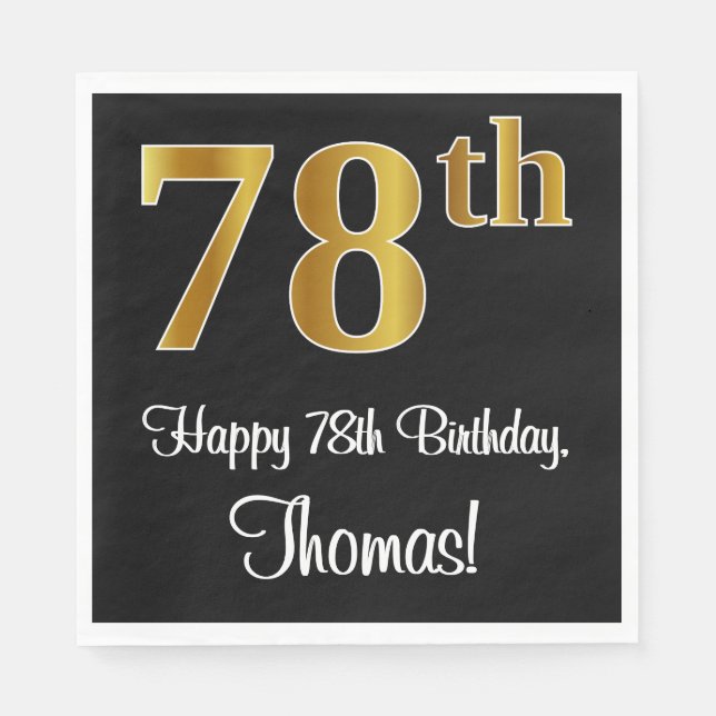 78th Birthday ~ Elegant Luxurious Faux Gold Look # Napkin (Front)