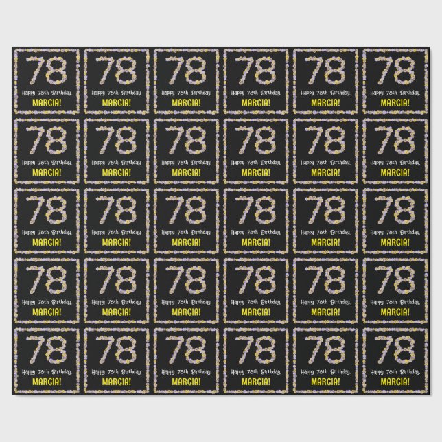 78th Birthday: Floral Flowers Number, Custom Name Wrapping Paper (Seam)