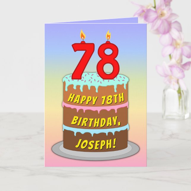78th Birthday — Fun Cake & Candles, w/ Custom Name Card (Orchid)