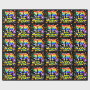 78th Birthday: Fun Fireworks, Rainbow Look # “78” Wrapping Paper