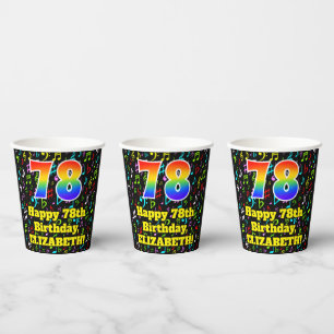 78th Birthday: Fun Music Notes Pattern, Rainbow 78 Paper Cups