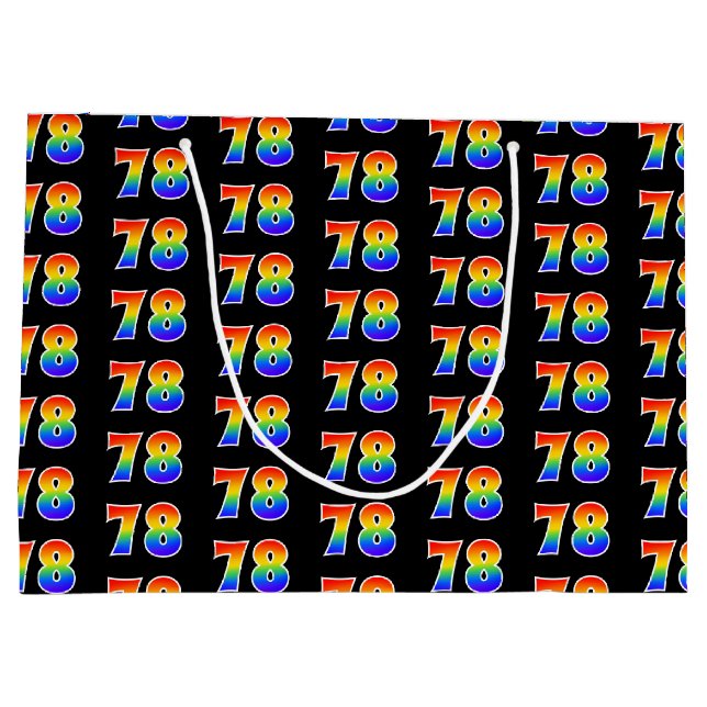 78th Birthday: Fun Rainbow Event Number 78 Pattern Large Gift Bag (Back)