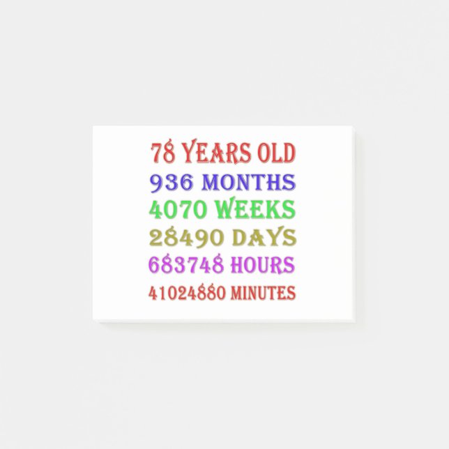 78th Birthday Milestones Post-it Notes (Front)