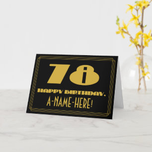 78th Birthday: Name + Art Deco Inspired Look "78" Card