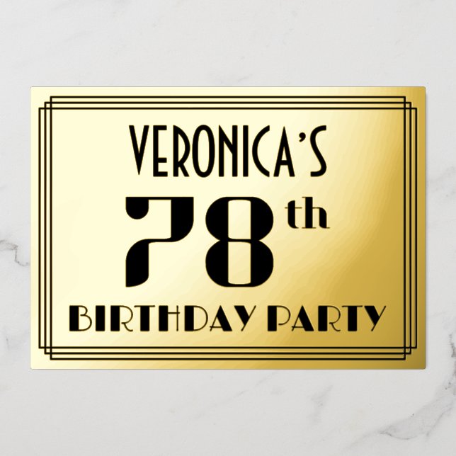 78th Birthday Party: Art Deco Look “78” and Name (Front)