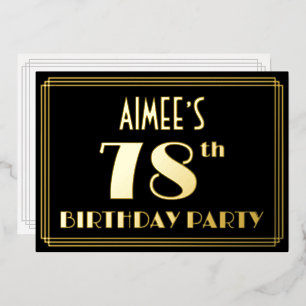 78th Birthday Party: Art Deco Look “78”, w/ Name