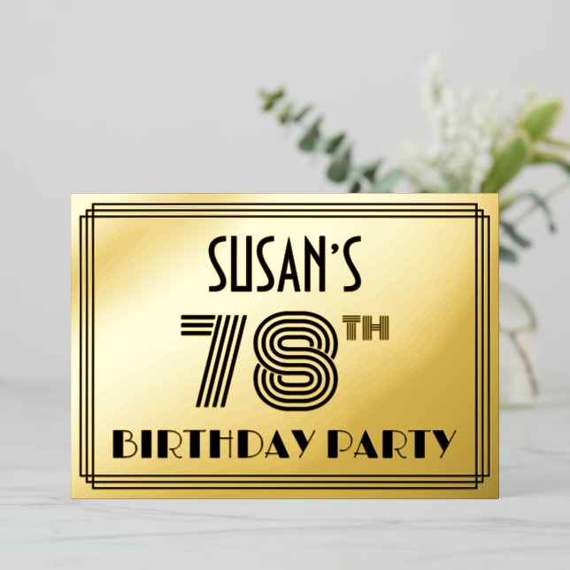 78th Birthday Party — Art Deco Style “78” & Name (Standing Front)