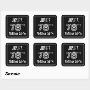 78th Birthday Party: Art Deco Style & Custom Name Square Sticker