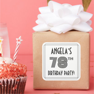 78th Birthday Party: Art Deco Style + Custom Name Square Sticker