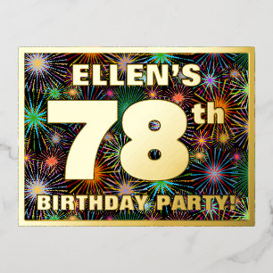 78th Birthday Party: Bold, Colourful Fireworks Loo Foil Invitation Postcard