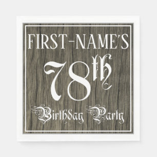 78th Birthday Party — Fancy Script, Faux Wood Lo Napkin