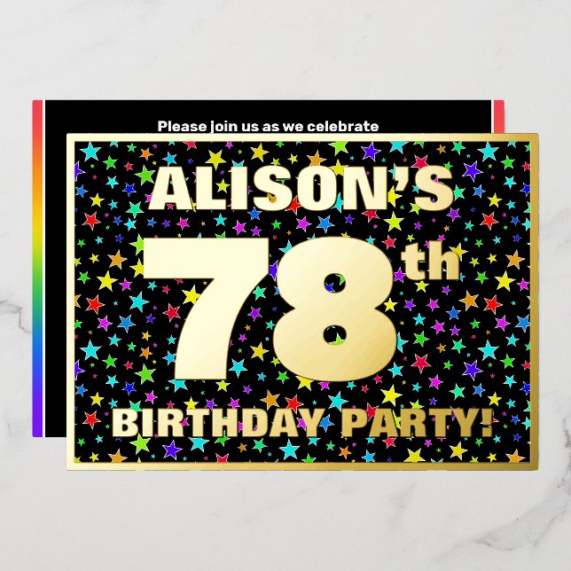 78th Birthday Party — Fun, Colourful Stars Pattern (Front/Back)