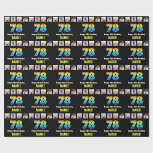 78th Birthday: Rainbow “78“; Custom Photos & Name Wrapping Paper