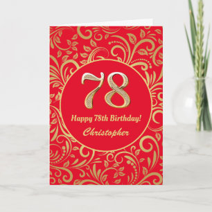 78th Birthday Red and Gold Floral Pattern Card