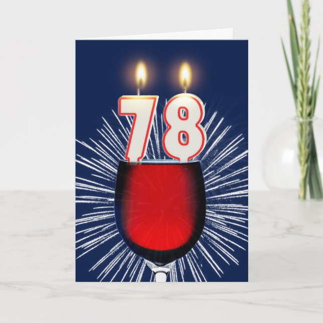78th Birthday with wine and candles Card (Front)