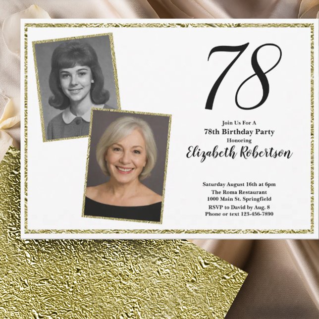 78th Custom Photo White and Gold  Invitation (Creator Uploaded)