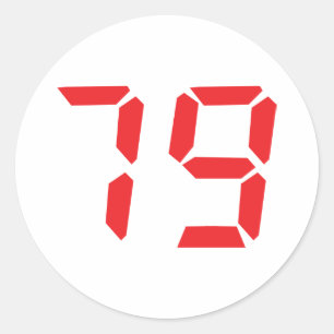 79 seventy-nine red alarm clock digital number classic round sticker