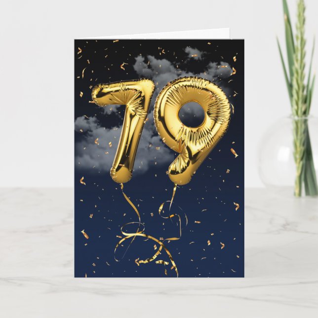 79e Anniversaire Gold Mylar Balloon et carte Confe (Devant)