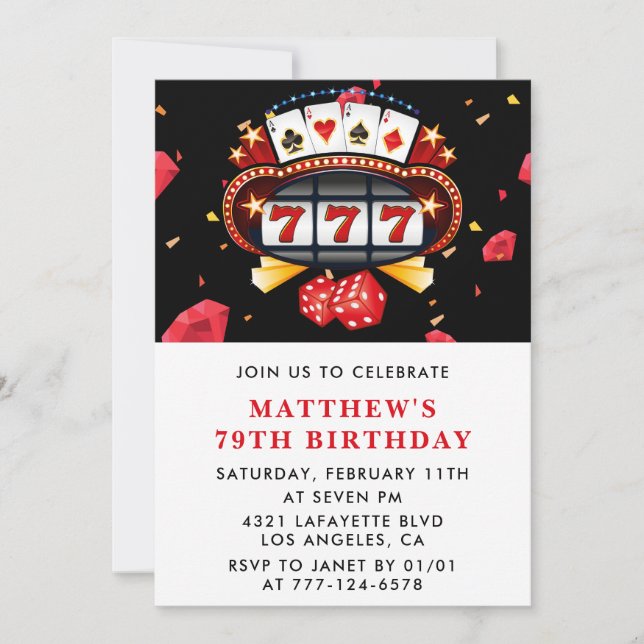 79e anniversaire invitations thème du casino Poker (Devant)