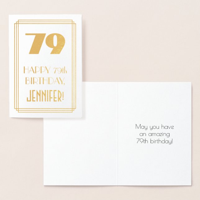 79th Birthday: Art Deco Inspired Look "79" & Name Foil Card (Display)