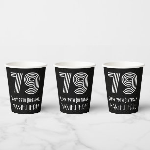 79th Birthday — Art Deco Inspired Look “79” + Name Paper Cups