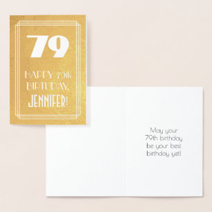 79th Birthday ~ Art Deco Style "79" & Custom Name Foil Card