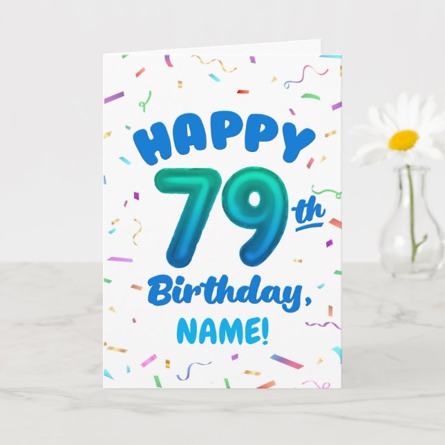 79th Birthday, Balloon Number, Customizable Name Card (Small Plant)