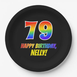 79th Birthday: Bold, Fun, Simple, Rainbow 79 Paper Plate
