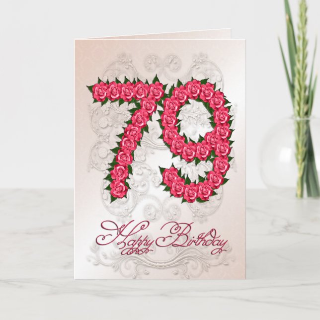 79th birthday card with roses and leaves (Front)