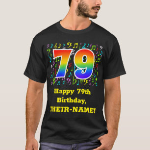 79th Birthday: Colorful Music Symbols, Rainbow 79 T-Shirt