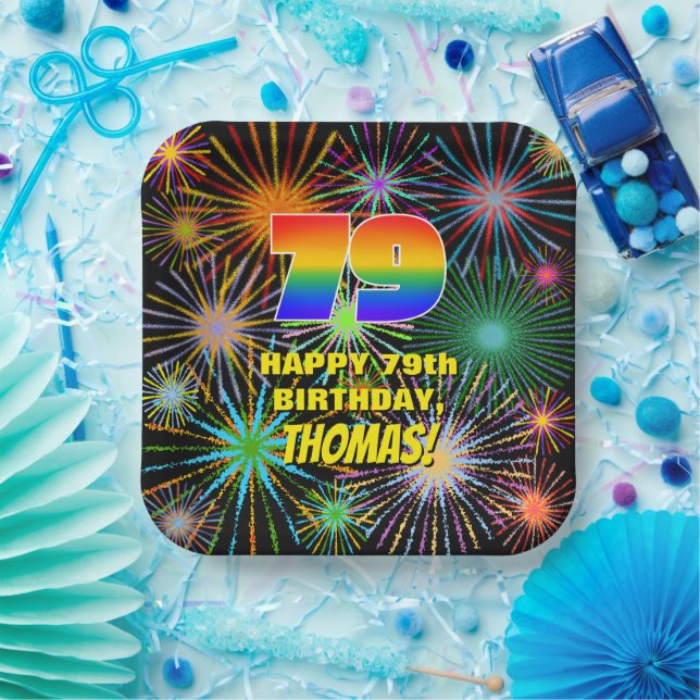79th Birthday: Colourful, Fun Celebratory Firework Paper Plate (Party)
