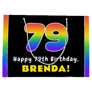 79th Birthday: Colourful Rainbow # 79, Custom Name Large Gift Bag