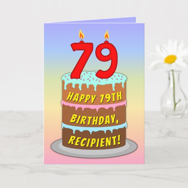 79th Birthday — Fun Cake & Candles, w/ Custom Name Card (Small Plant)