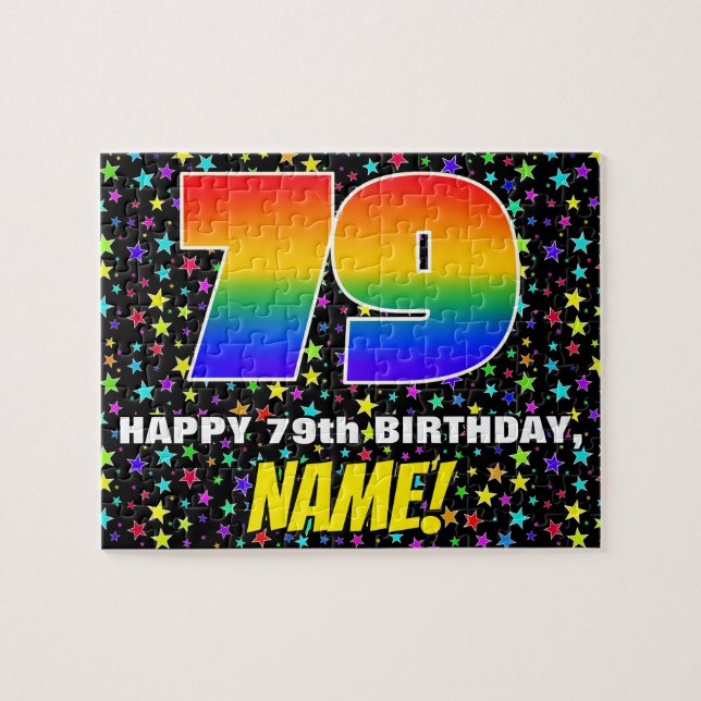 79th Birthday — Fun, Colourful Star Field Pattern Jigsaw Puzzle (Horizontal)