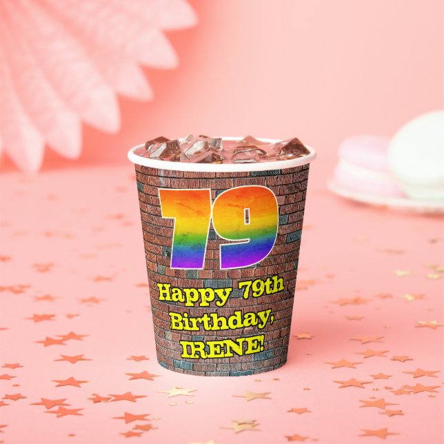 79th Birthday: Fun Graffiti-Inspired Rainbow 79 Paper Cups (Insitu)