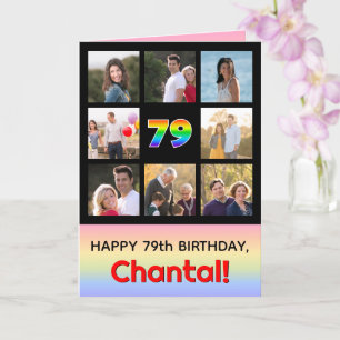 79th Birthday: Fun Rainbow #, Custom Photos + Name Card