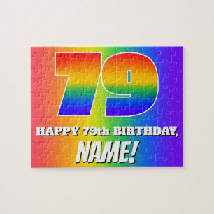 79th Birthday — Multicolored Rainbow Pattern “79” Jigsaw Puzzle