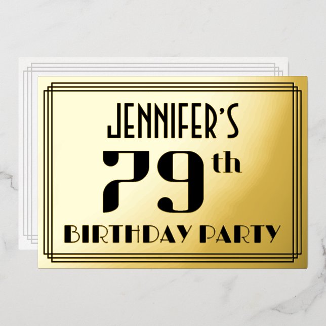 79th Birthday Party: Art Deco Look “79” and Name (Front/Back)