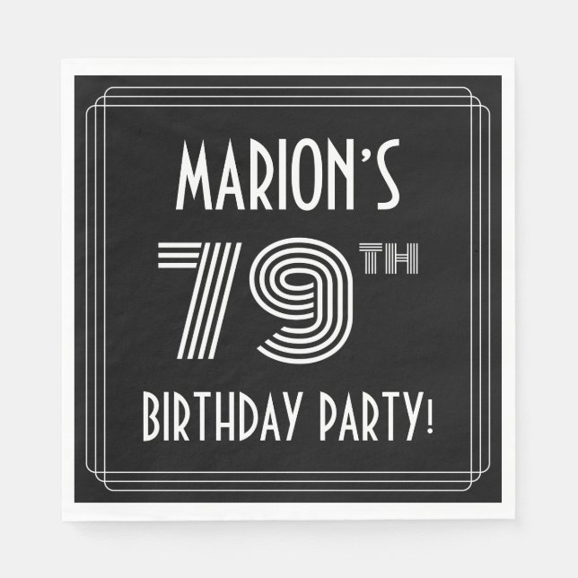79th Birthday Party: Art Deco Style + Custom Name Napkin (Front)