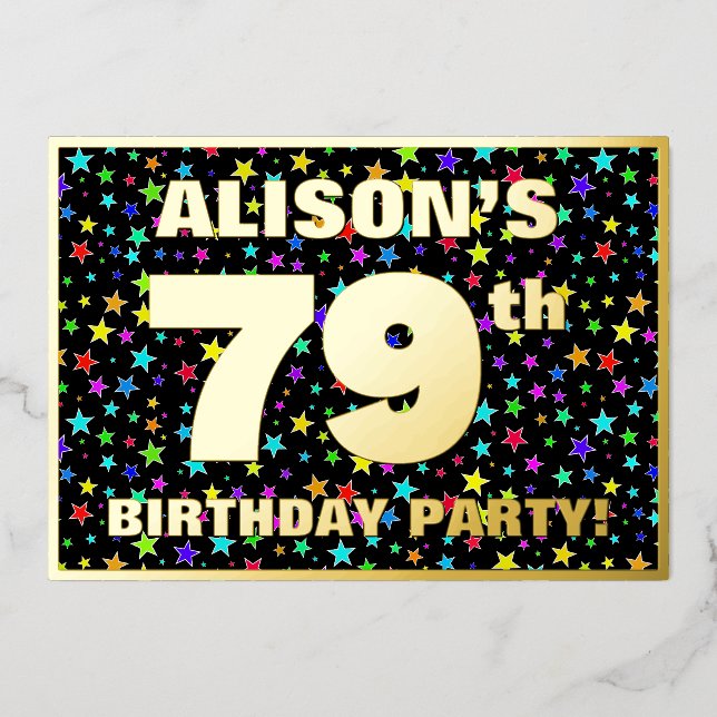 79th Birthday Party — Fun, Colourful Stars Pattern (Front)