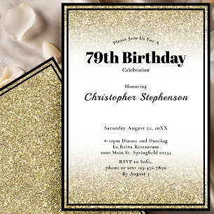 79th Birthday Party Invitation in Black and Gold
