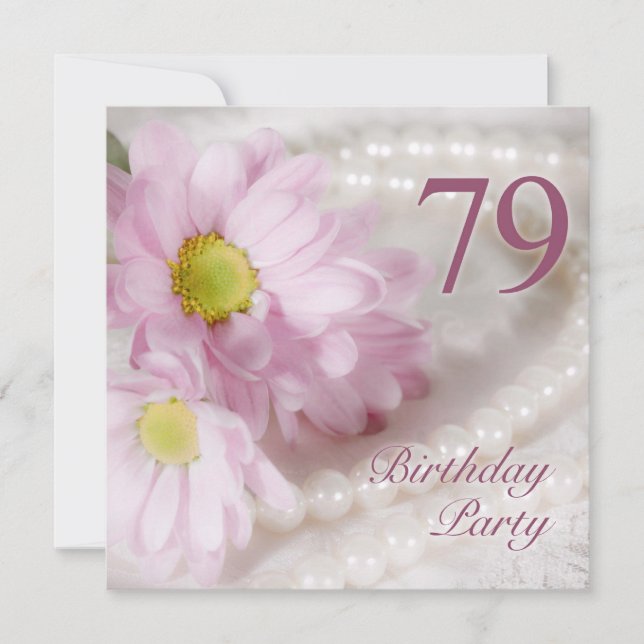 79th Birthday party invitation with daisies (Front)