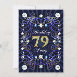 79th birthday party invite with masses of jewels