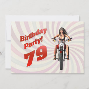 79th birthday party with a girl on a motorbike invitation