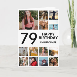 79th Birthday Photo Collage 13 Photos Black White Card