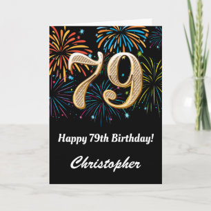 79th Birthday Rainbow Fireworks Black and Gold Card