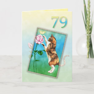79th Birthday with a playful cat Card