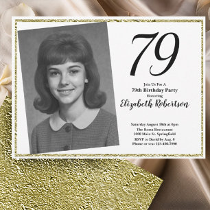 79th Custom Photo White and Gold Invitation